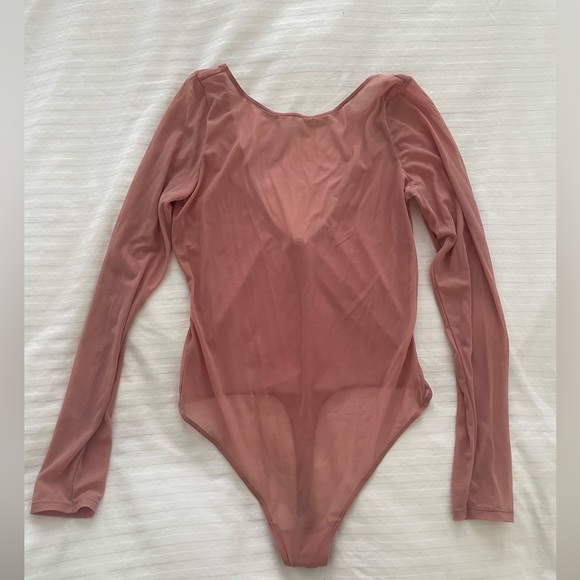 EUC Parade Silky Mesh Long Sleeve Bodysuit Hot Honey sz L - Picture 2 of 6